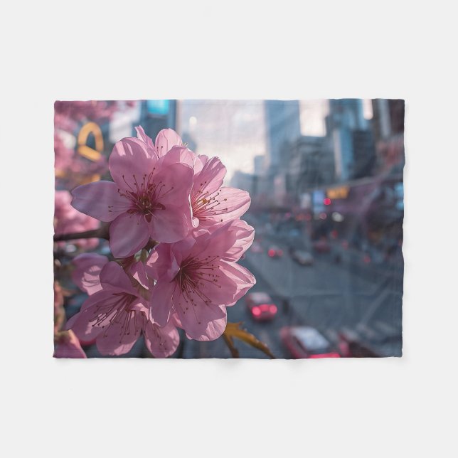 Modern Cherry Blossom Fleecedecke (Vorderseite (Horizontal))
