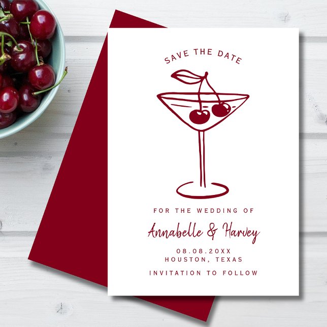 Modern Cherry Red Handschriftlich Save The Date (Von Creator hochgeladen)