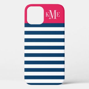 Modern Cherry Red Navy Streifen Custom Monogram Case-Mate iPhone Hülle