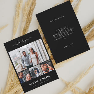 Modern Chic 4 Foto Collage Website Black Wedding Dankeskarte
