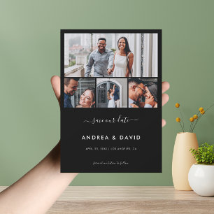 Modern Chic 4 Foto Collage Website Black Wedding Save The Date