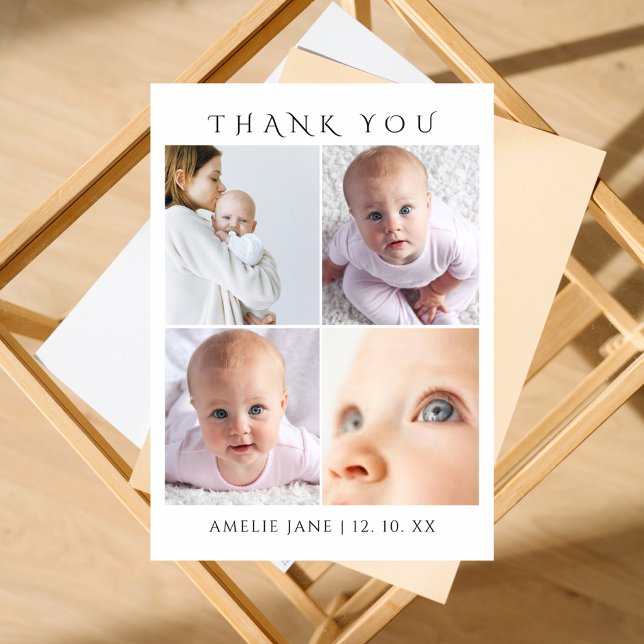 Modern Chic 4 Photo Collage Baby Shower Dankeskarte (Von Creator hochgeladen)