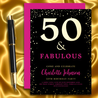 Modern Chic 50. Geburtstagsparty Pink Black Gold Folieneinladung