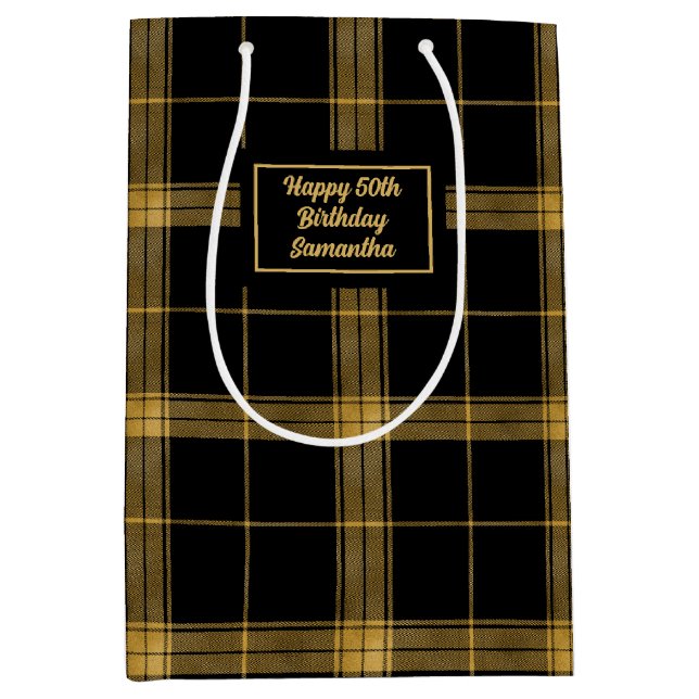 Modern Chic Black and Gold Gift Bag Design Mittlere Geschenktüte (Vorderseite)