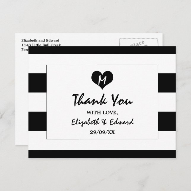 Modern Chic Black and White Wedding Vielen Dank Postkarte (Vorne/Hinten)
