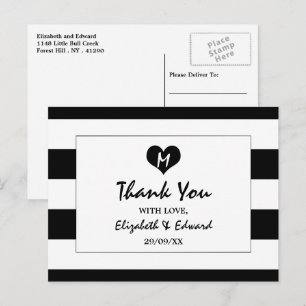 Modern Chic Black and White Wedding Vielen Dank Postkarte