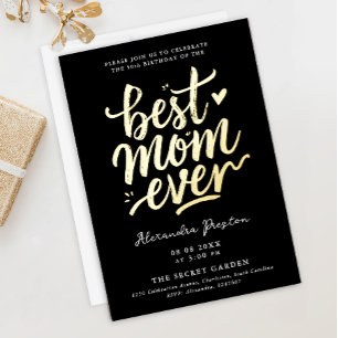Modern Chic Black Best Mama 50. Goldenes Pinselskr Folieneinladung