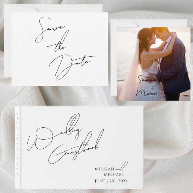 Modern Chic Black Scripts Save the Date Einladungspostkarte (Von Creator hochgeladen)