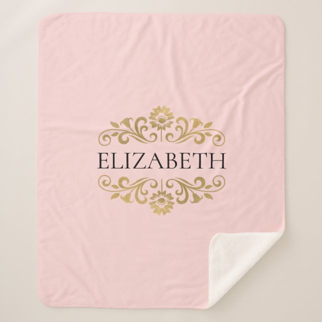 Modern Chic Blush Pink Gold Monogram Sherpadecke (Vorderseite)