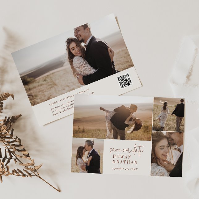 Modern Chic Boho Cream Foto Collage Save The Date (Von Creator hochgeladen)