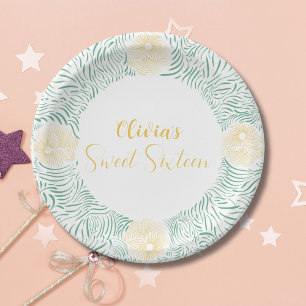 Modern Chic Boho Floral Sweet 16 Geburtstagsparty Pappteller