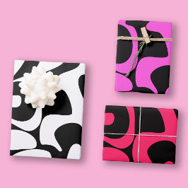 Modern Chic Bright Neon Hot Pink Schwarz-weiß Geschenkpapier Set