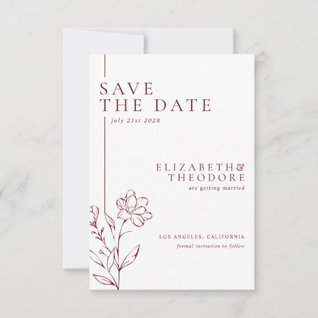 Modern Chic Burgundy Elegant Wedding Save The Date (Vorderseite)