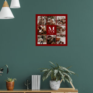 Modern Chic Burgundy Familie Foto Collage Keepake Poster