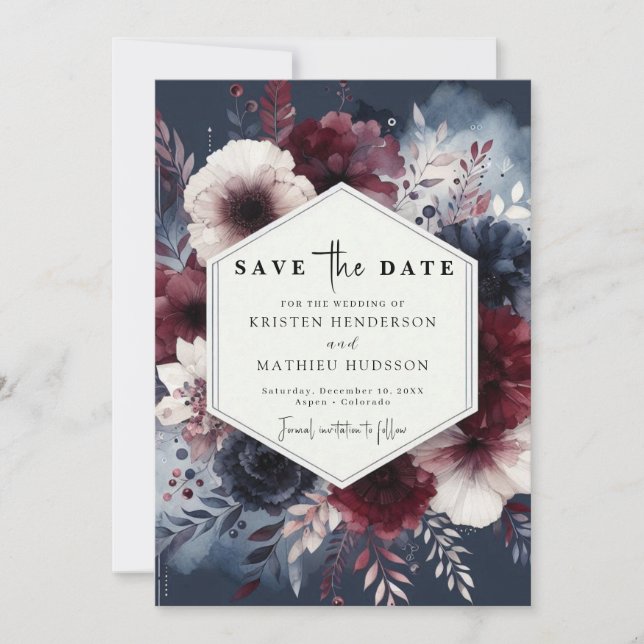 Modern Chic Burgundy Wedding Save The Date (Vorderseite)