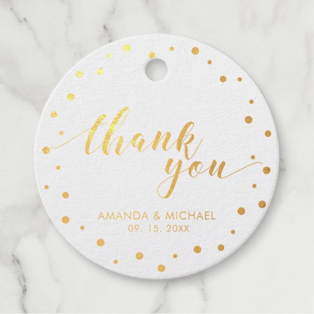 Modern Chic Confetti Gold Foil Wedding Danke F Geschenkanhänger (Vorderseite)