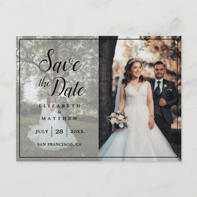 Modern Chic Couple Wedding Picture Save the Date Einladungspostkarte (Vorderseite)