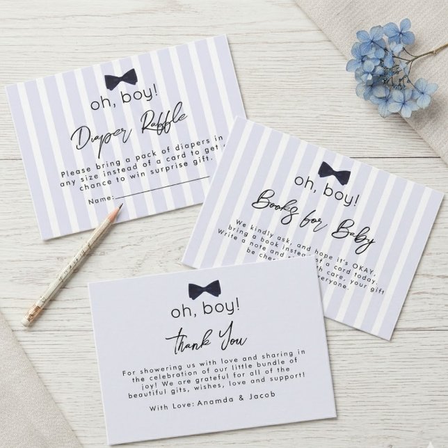 Modern Chic Dusty Blue Oh Boy Bogen Danke Begleitkarte (Von Creator hochgeladen)