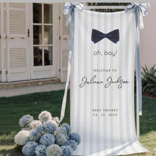 Modern Chic Dusty Blue Oh Boy Bow Willkommen Banner