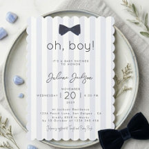 Modern Chic Dusty Blue Oh Boy Schleife Baby Shower