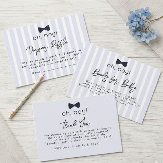 Modern Chic Dusty Blue Oh Boy Schleifen-Windel-Raf Begleitkarte