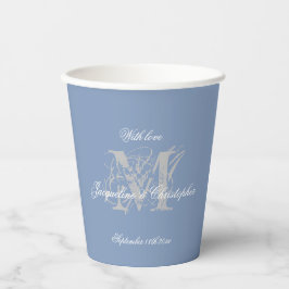 Modern Chic Dusty Blue Wedding Monogram + Name Pappbecher