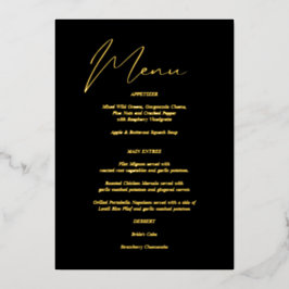 Modern Chic Foil Black & Gold Menü Folieneinladung