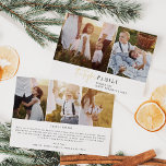 Modern Chic Foil Family Photo Collage Newsletter Folien Feiertagskarte<br><div class="desc">This modern chic foil family photo collage newsletter holiday card is the perfect stylish holiday greeting. This simple boho design features classic sophisticated calligraphy in minimalist black and white with luxurious pressed foil accents. Personalize the card with 5 photos (2 on the front and 3 on the back), your family...</div>