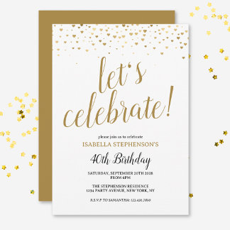 Modern Chic Gold 40. Geburtstag Party Einladung