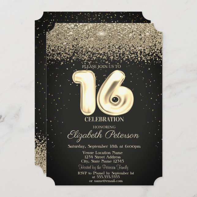 Modern Chic Gold Diamonds Confetti Sweet 16 Einladung (Vorne/Hinten)