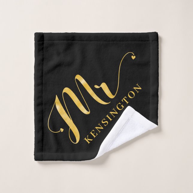 Modern Chic Gold Foil Typografie Mr. Newlywed Badhandtuch Set (Waschlappen)