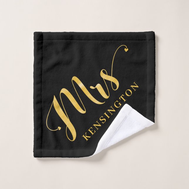 Modern Chic Gold Foil Typografie Mrs. Newlywed Badhandtuch Set (Waschlappen)