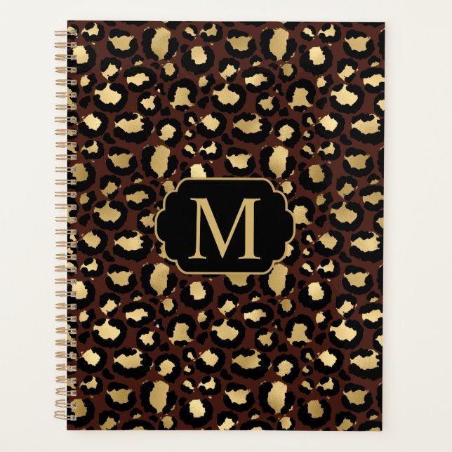 Modern Chic Gold Leopard Muster Mongorammed Planer (Vorderseite)