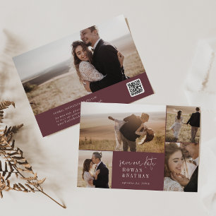Modern Chic Herbst Burgund Foto Collage Save The Date