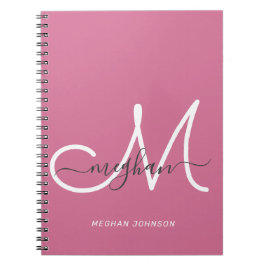 Modern Chic Hot Pink White Script Mit Monogramm Notizblock