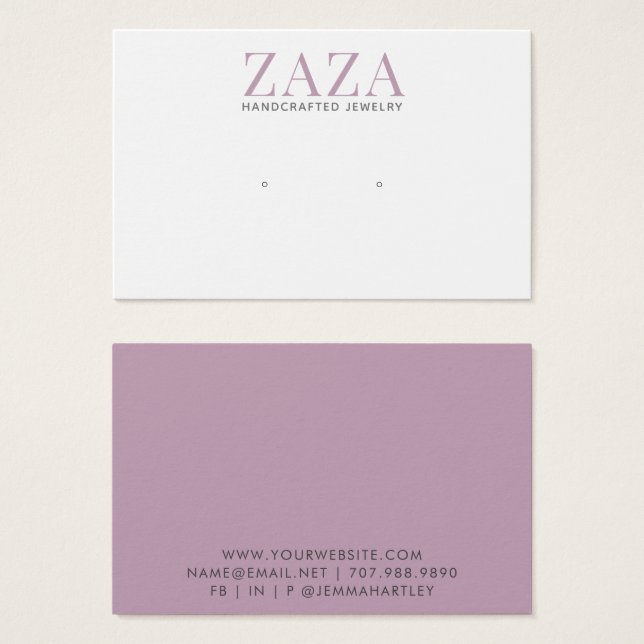Modern Chic Lavender Earring Juwelier Display Card (Vorne & Hinten)