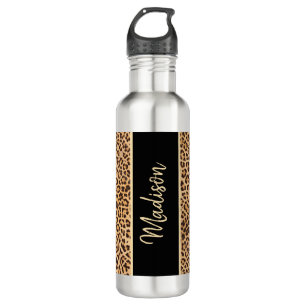 Modern Chic Leopard Print Black Personalisiert Edelstahlflasche