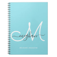 Modern Chic Light Blue White Script Mit Monogramm