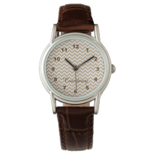 Modern Chic Light Honey Brown Zickzack Monogram Armbanduhr