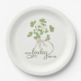 Modern Chic Lucky Shamrock with Bow baby shower Pappteller