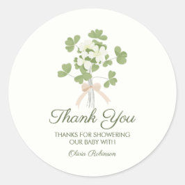 Modern Chic Lucky Shamrock with Bow baby shower Runder Aufkleber
