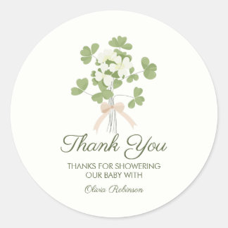 Modern Chic Lucky Shamrock with Bow baby shower Runder Aufkleber