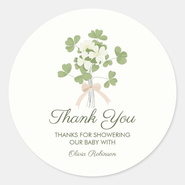 Modern Chic Lucky Shamrock with Bow baby shower Runder Aufkleber (Vorderseite)