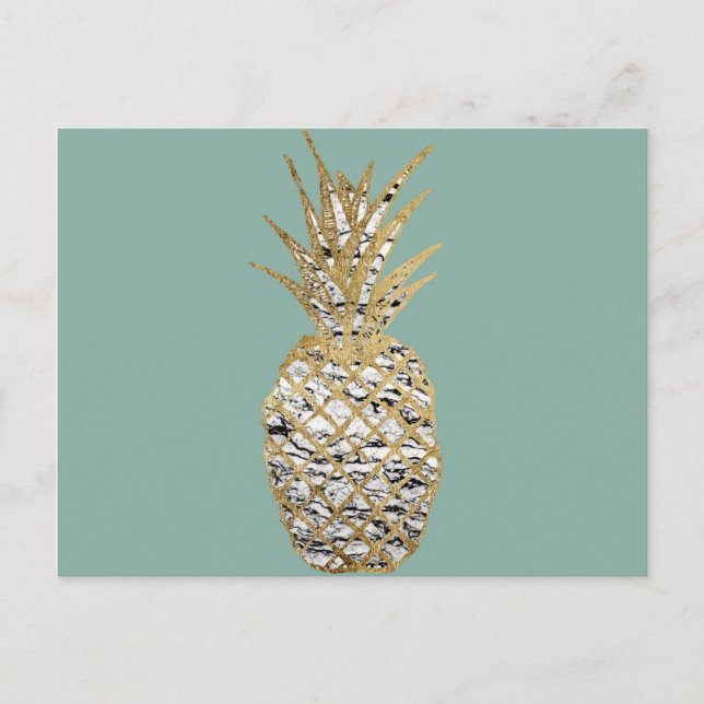 Modern Chic Marmor Gold Ananas Obst Postkarte (Vorderseite)