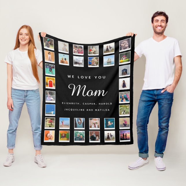 Modern Chic Mothers Day Foto Collage Schwarze Flee Fleecedecke (Beispiel)