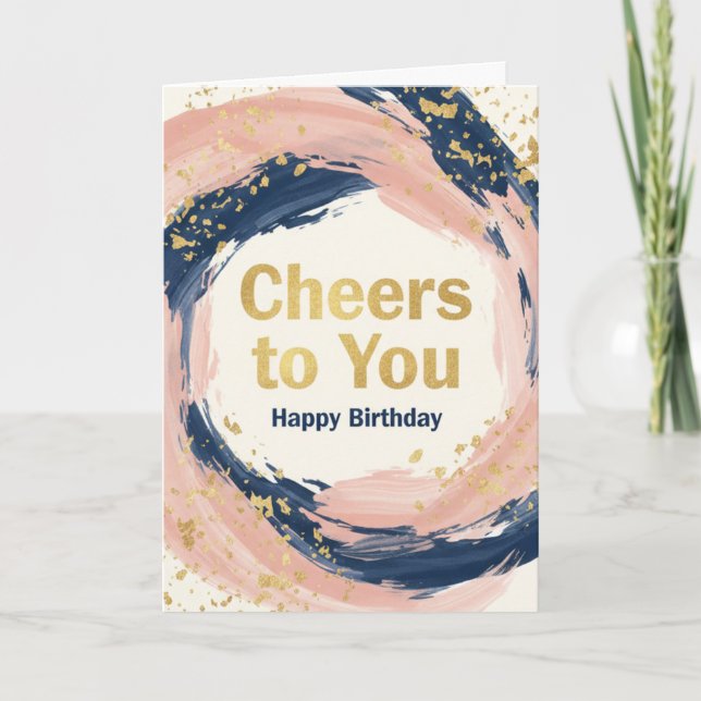 Modern Chic Navy and Blush Gold Splatter Birthday  Karte (Vorderseite)