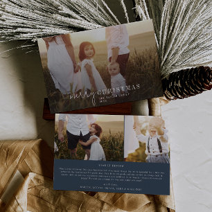 Modern Chic Navy Blue Foto Overlay Weihnachtsnachr Feiertagskarte