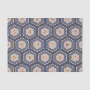 Modern Chic Navy Blue Gold Hexagon Geometric Seidenpapier