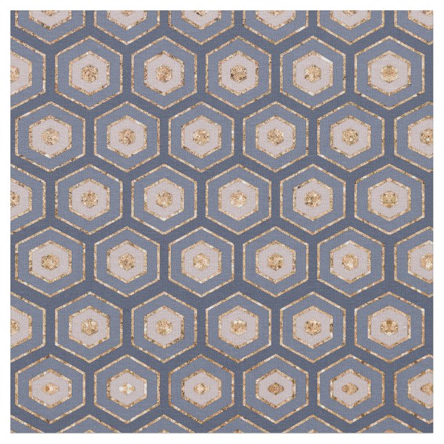 Modern Chic Navy Blue Gold Hexagon Geometric Stoff (Nahaufnahme)
