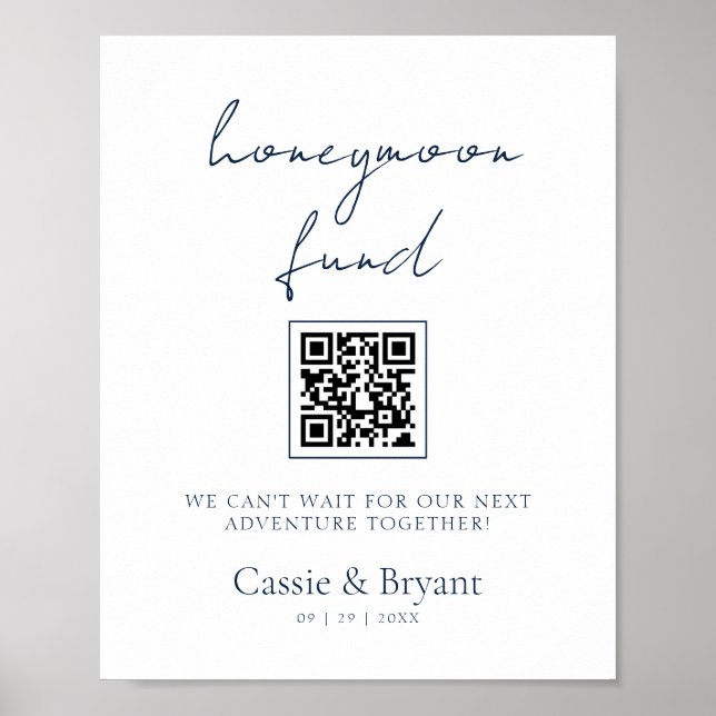 Modern Chic Navy Blue Honeymoon Fund Wedding Sign Poster (Vorne)